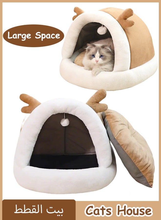 Four Seasons Universal Cat House, Cat Beds for Indoor Cats, Luxury Cat Nest with Removable and Washable Cushion, Semi Enclosed Cat Cave, Soft Plush Premium Cotton No Deformation Pet Bed,  Durable House for Cats - Image 1